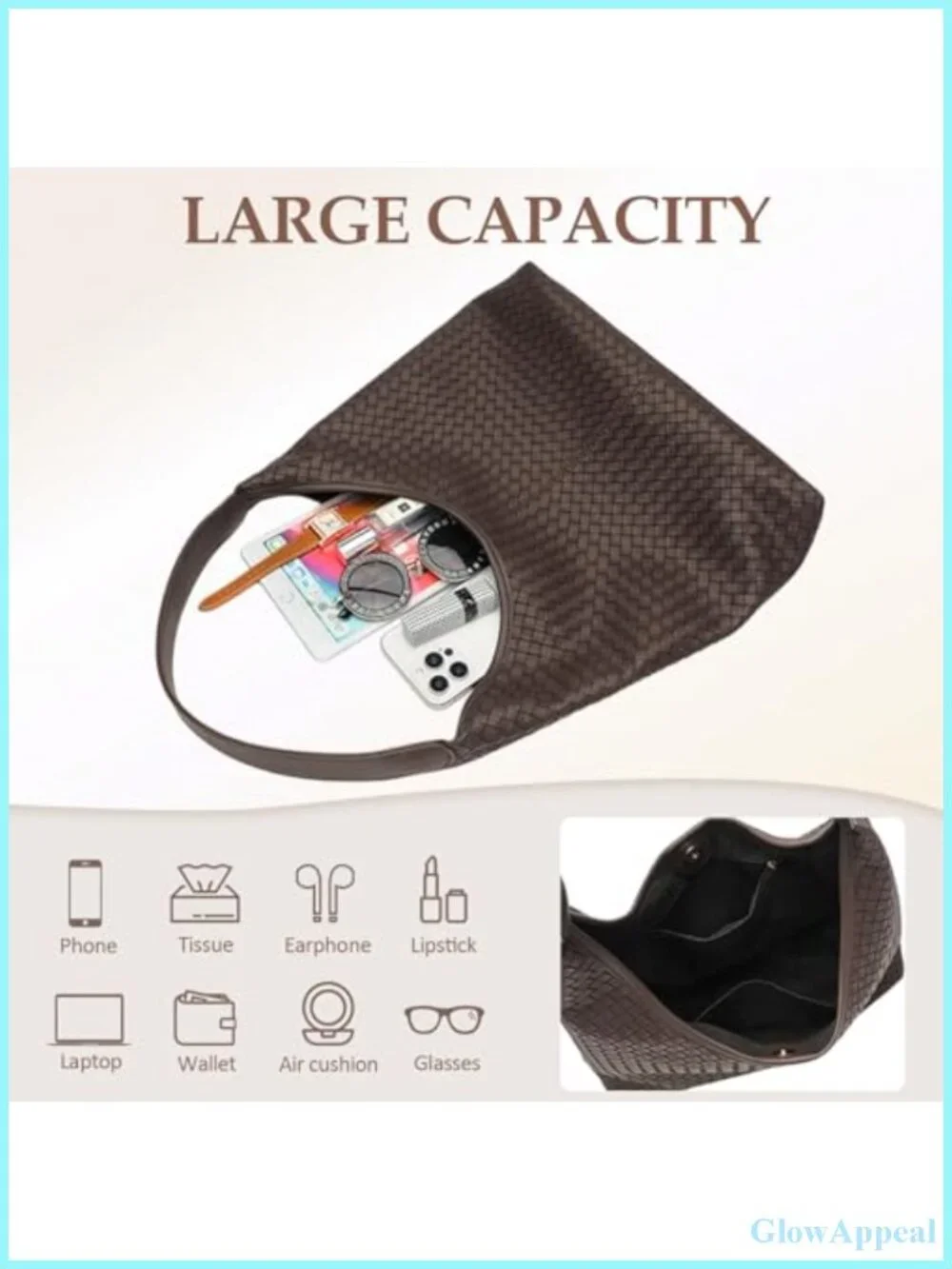 Woven Vegan Leather Hobo Tote Bag for Women - Large Slouchy Handbag